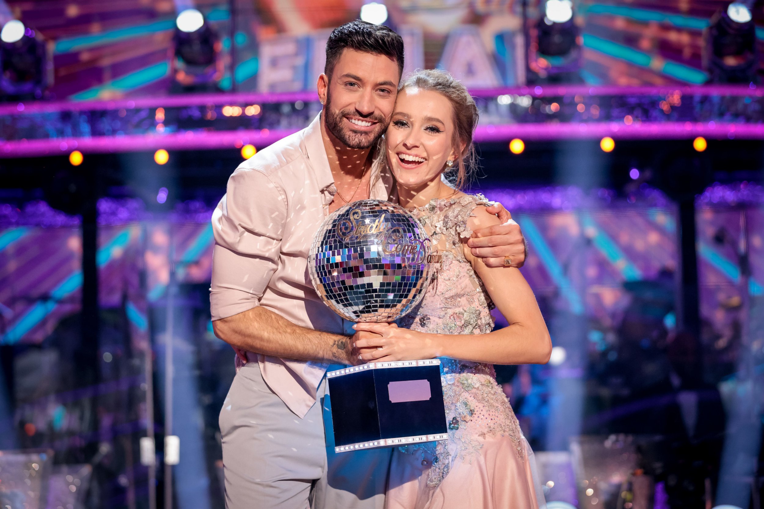 Giovanni Pernice and Rose Ayling-Ellis with the Strictly Come Dancing glitterball 2021
