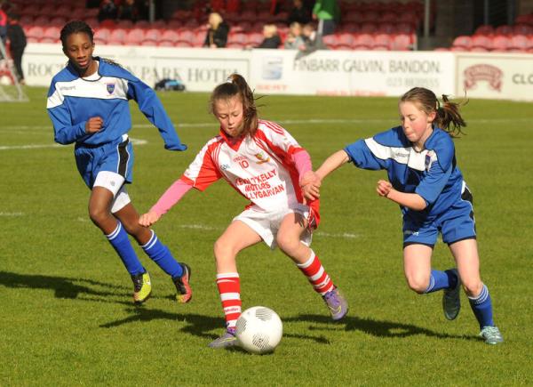 Ballygarvan's Eva Mangan on the attack against Castlemartyr at the Spar Schools 5-a-side blitz at Turners Cross. Pic: Des Barry Ballygarvan's Eva Mangan on the attack against Castlemartyr at the Spar Schools 5-a-side blitz at Turners Cross. Pic: Des Barry